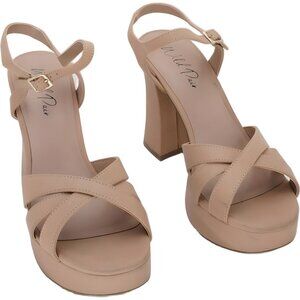 Wild Pair Reemii Nude Smooth Platform Heel Sandals US 9.5